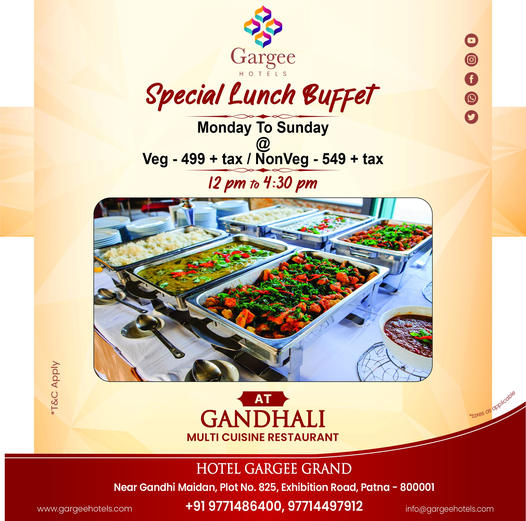 lunch special buffet gandhali restaurant gargee grand hotel